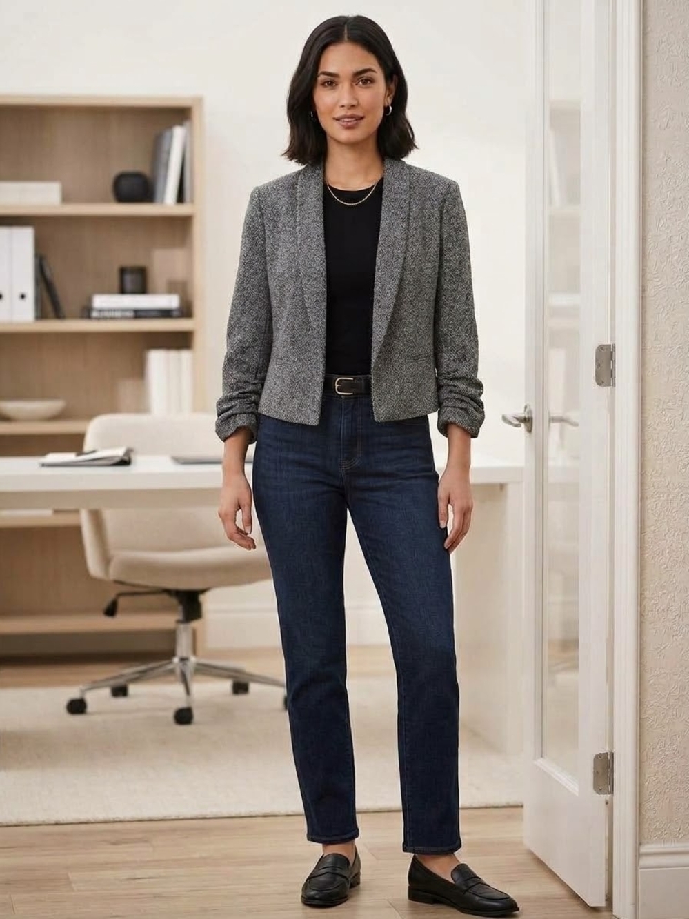 Anne Taylor Factory Gray Open-Front Women's Blazer Jacket